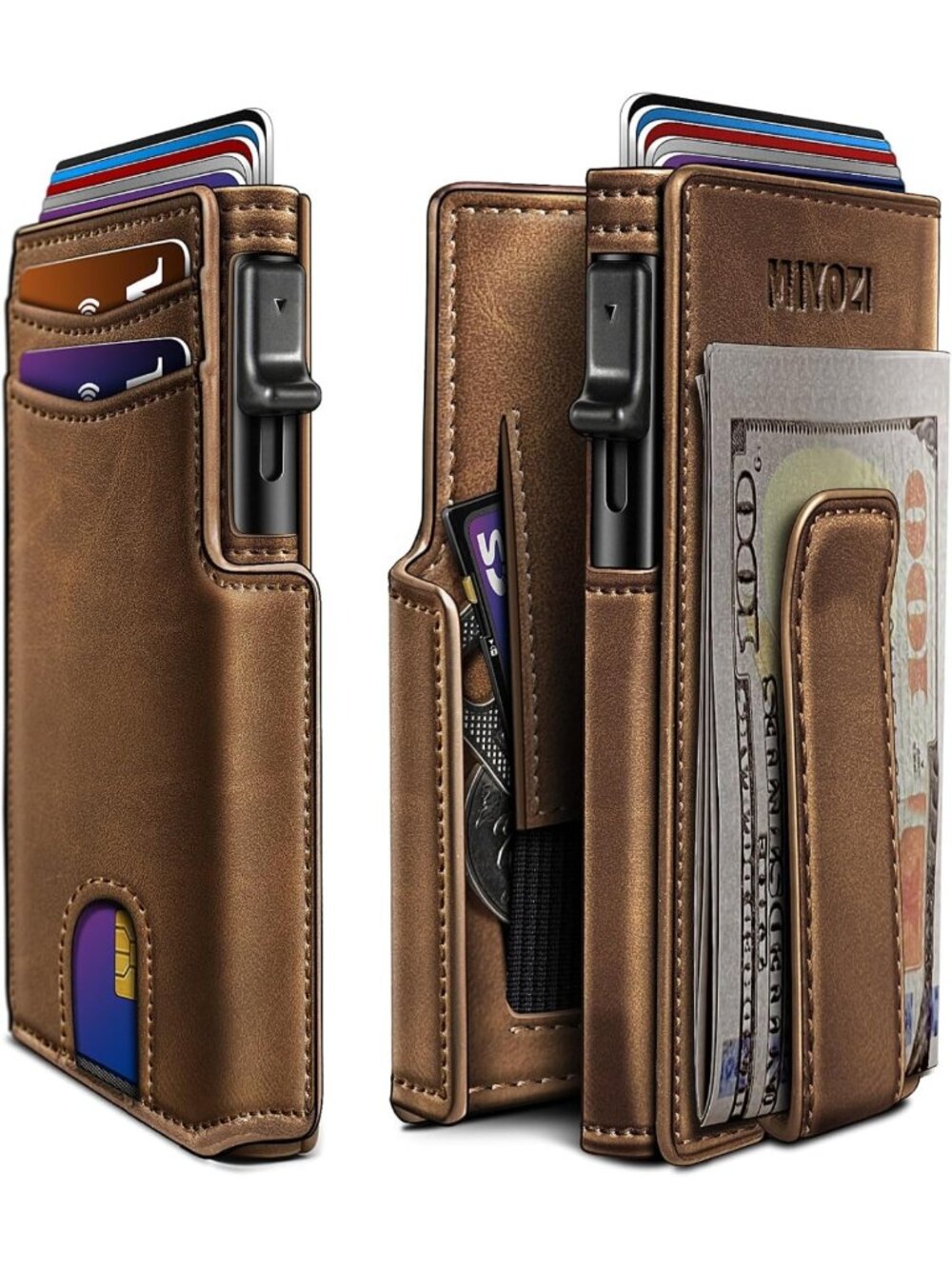 Slim Minimalist Wallet for Men, RFID Blocking Card Holder, Leather Money Clip